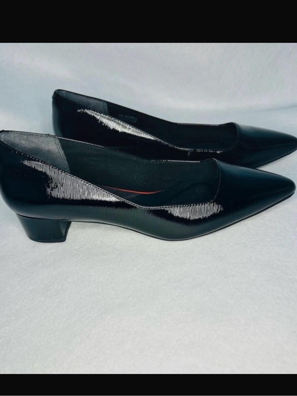 Rockport Black Patent Pointed-Toe Low Block Heel Pumps